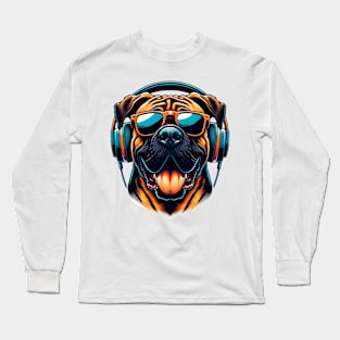 Grinning Boerboel as Smiling DJ with Headphones Long Sleeve T-Shirt